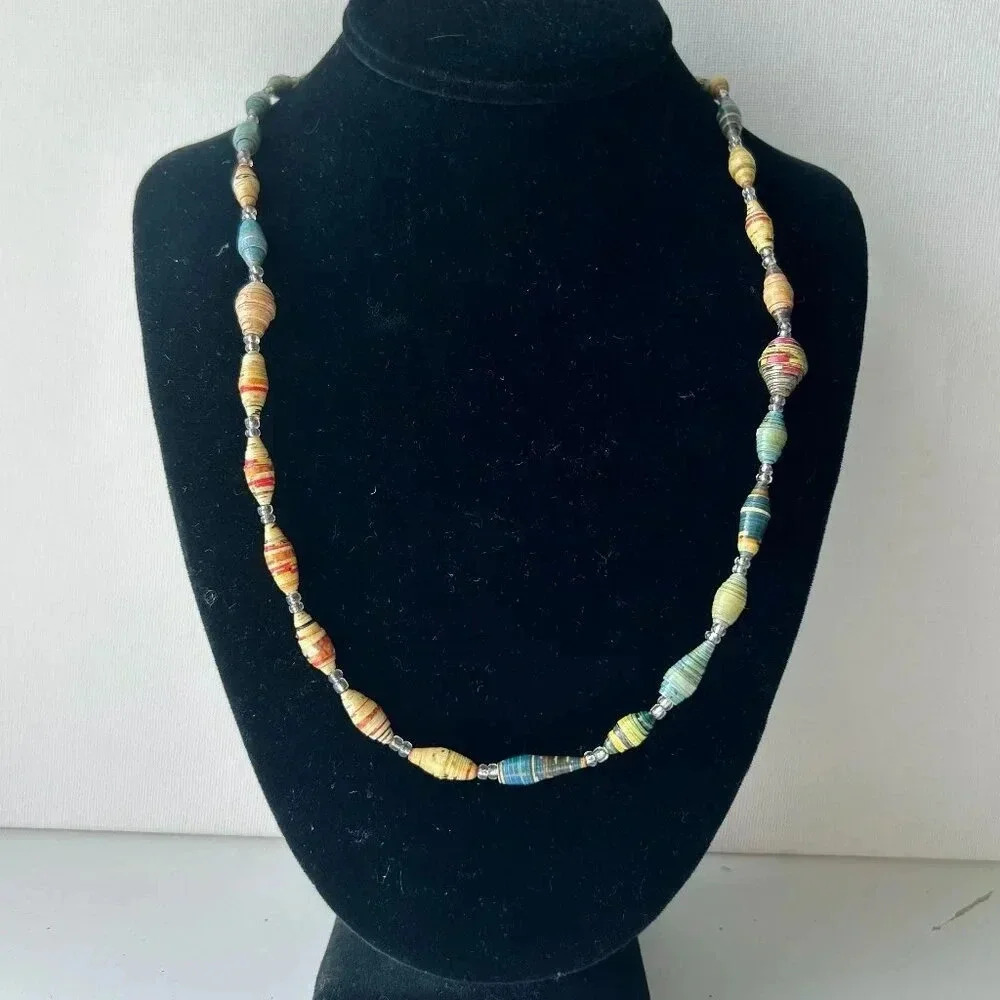 Vintage Multicolored Handmade Paper Bead Necklace